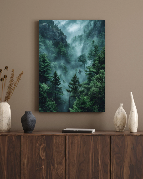 Foggy Forest Aesthetic Poster – Minimal Nature Wall Art | POSTERYHUB