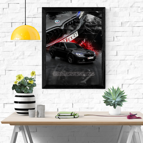 Black Monster BMW M5 Poster in Black Frame – Premium Car Wall Art | POSTERYHUB