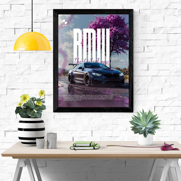 Black BMW Poster in Black Frame – Luxury Car Wall Art | POSTERYHUB