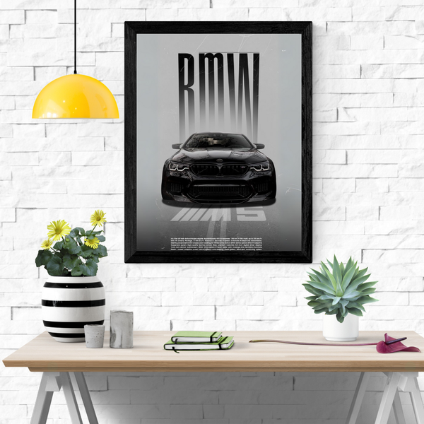 Full Black BMW M5 Poster in Black Frame – Premium Car Wall Art | POSTERYHUB