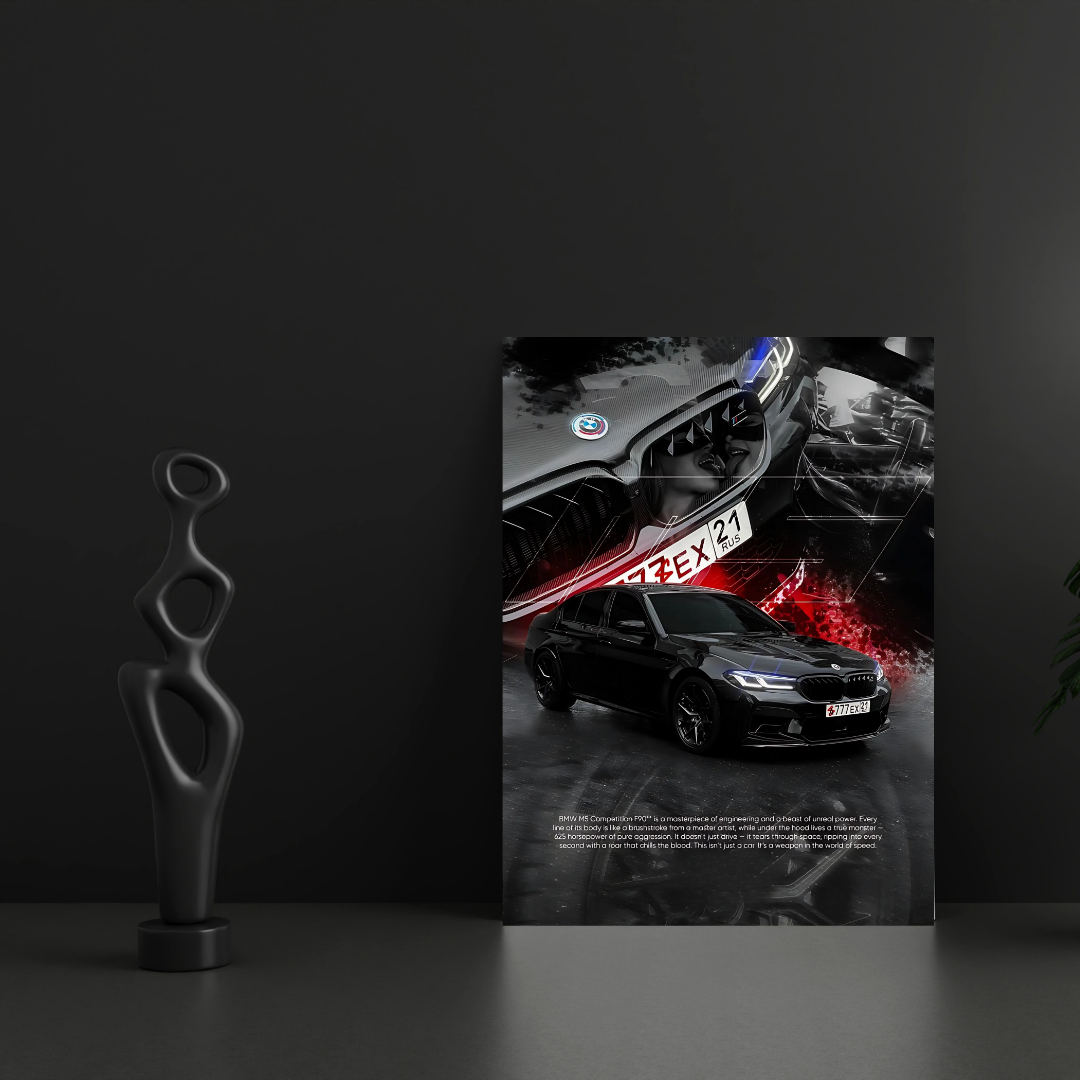 Black BMW M5 Monster Poster – Luxury Sports Car Wall Art | POSTERYHUB