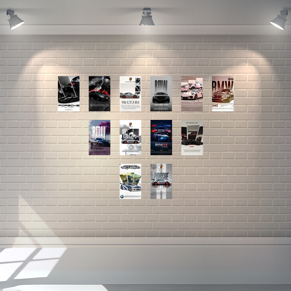 BMW & Porsche Mini Car Poster Set (12 pcs) – Premium Collectible Wall Art | POSTERYHUB