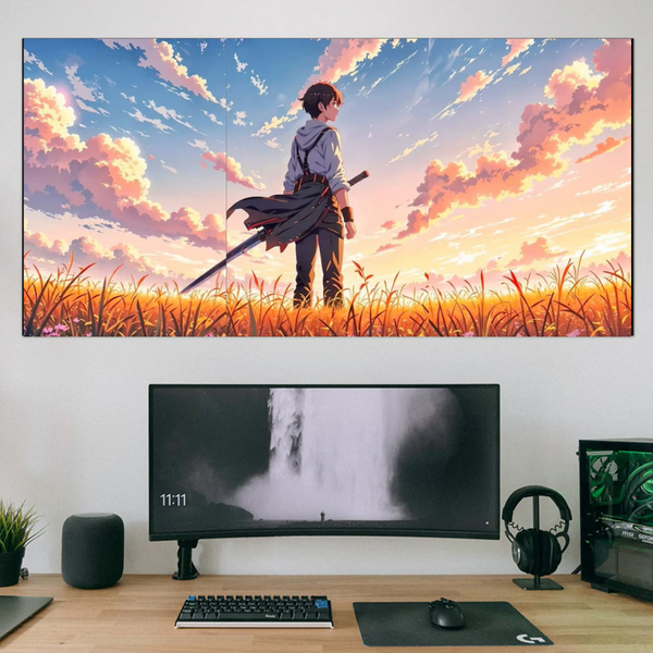 Anime Sunset Warrior Split Poster Set of 3 – Japanese Wall Art | POSTERYHUB