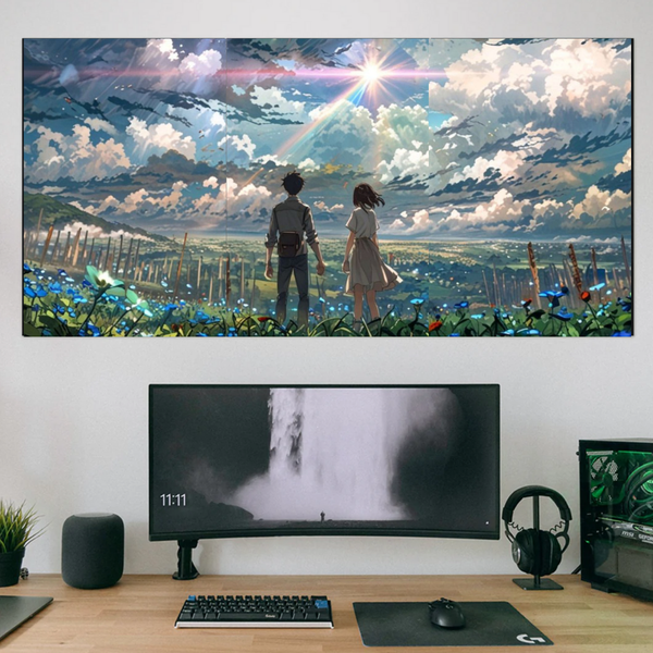 Anime Couple Landscape Split Poster Set of 3 – Wall Art for Anime Lovers | POSTERYHUB