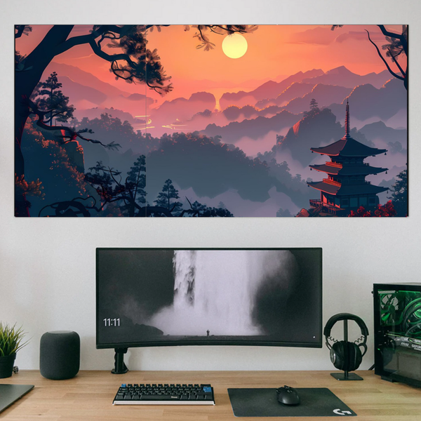Anime Sunset Landscape Split Poster Set of 3 – Japanese Wall Art | POSTERYHUB