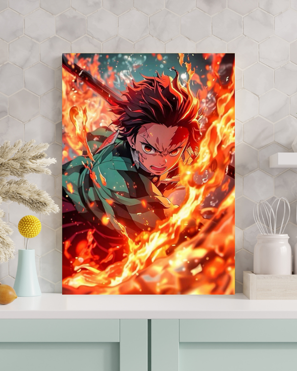 Tanjiro Fire Mode Aesthetic Poster – Minimal Anime Wall Art | POSTERYHUB