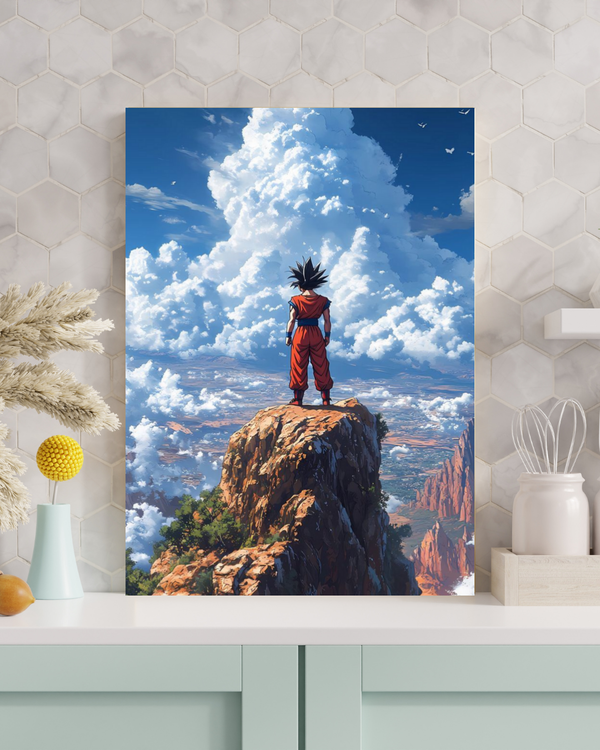 Goku on Mountains Aesthetic Poster – Minimal Anime Wall Art | POSTERYHUB